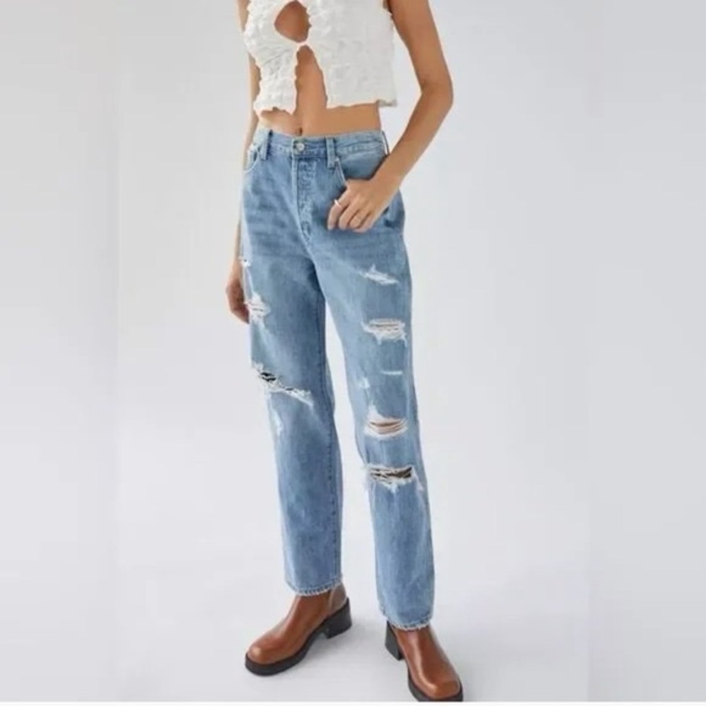 Pistola Light Blue Distressed Straight Leg Jeans Cotton Hemp Blend size 28